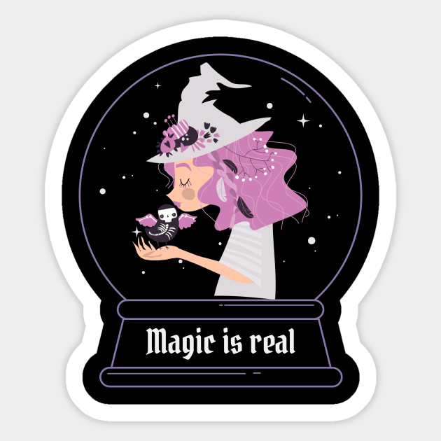 Cute Halloween Witch, Magic is Real, Sticker by Am I Dreaming : Design by Marlene Lopez